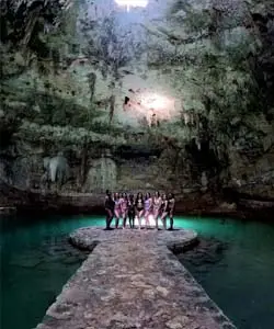 Stone platform illuminated by a natural sunlight beam